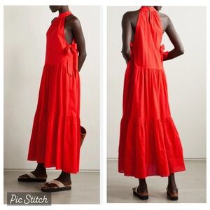 Marysia Molluscs Tie Cotton-Seersucker Midi Dress In Red Poppy New With Tags